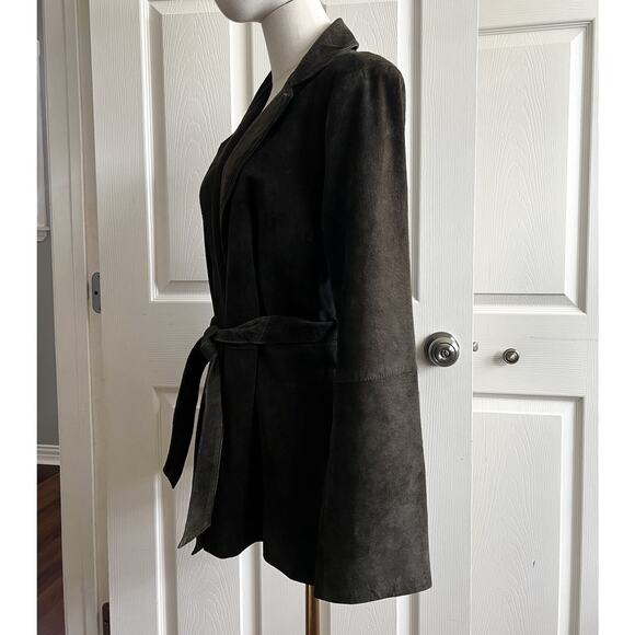 EXPRESS Women's Vintage 90's Y2K Dark Brown Suede Belted Jacket Coat Sz L - Picture 6 of 16